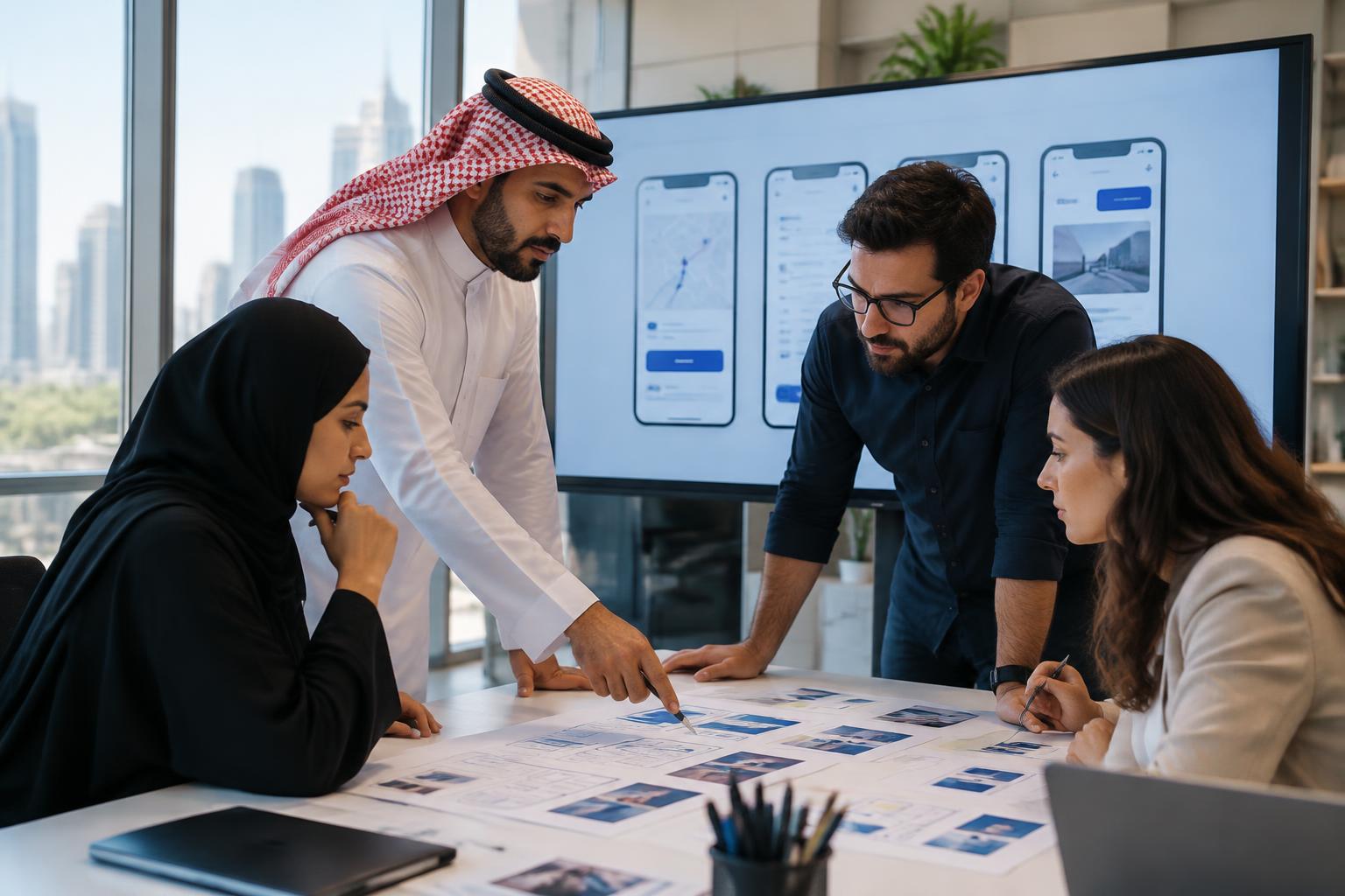 Gulf digital product team reviewing a platform interface and journey maps